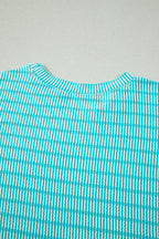 Striped Raised Rib Loose Tee Drawstring Elastic Waist 2pcs Short Set