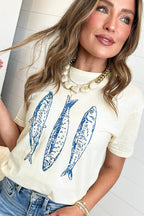 White Fish Print Short Sleeve Round Neck T Shirt