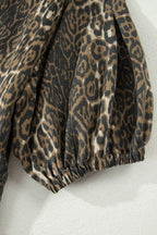 Grey Leopard Print Short Sleeve Pleated Denim Mini Dress
