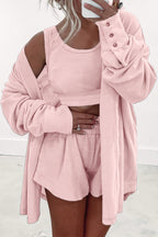 3 Pcs Crop Tank Top Shorts with Cardigan Lounge Set
