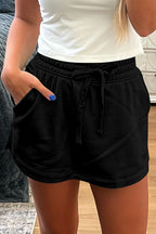 French Terry Drawstring Elastic Waistband Mini Skort with Pockets