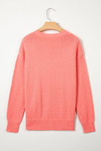 Coral Paradise Breathable Patterned Knit Drop Shoulder Pullover Sweater
