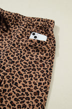 Brown Plus Size Leopard Loose Top Pleated Pants Set