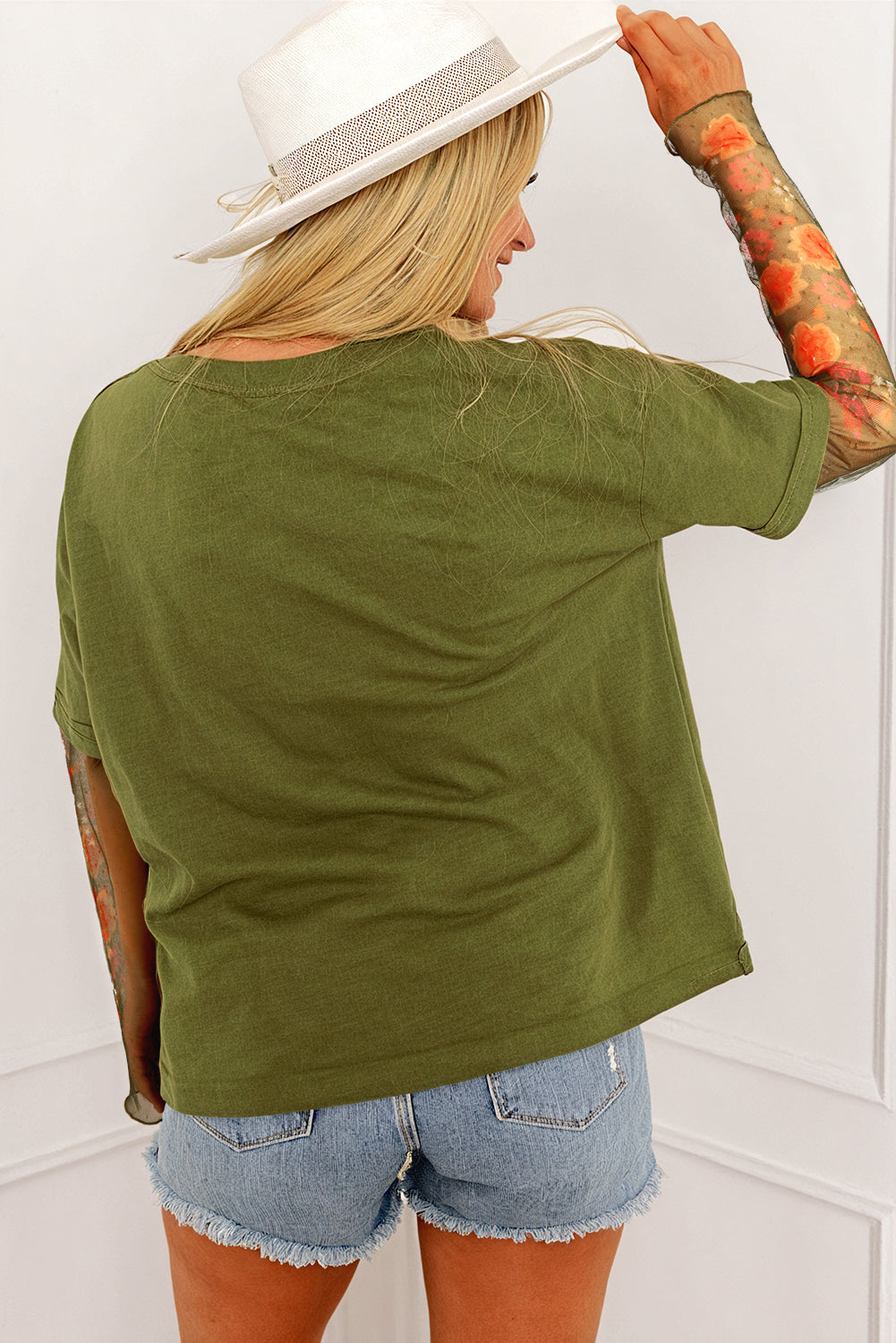 Faux Two Piece Floral Long Sleeve Patchwork Tee