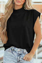 Solid Color High Neck Cap Sleeve Loose Top