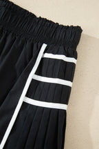 Black Contrast Trim Pleated Casual Active Shorts
