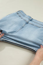Beau Blue Bow Detail Denim Shorts with Pockets
