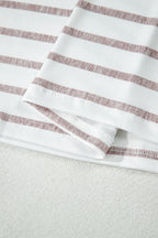 Khaki Stripe Color Block Trim Round Neck Short Sleeve Top