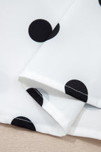 White Polka Dot Print Round Neck Frilled Long Sleeve Blouse