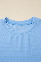 Light Blue Textured Bodice Contrast Floral Sleeve Plus Size Top