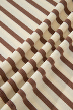 Brown Stripe Half Buttons Top and Shorts Set