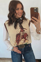 Khaki Western Print Knit Vest Colorblock Sleeveless Regular Length Daily Wear