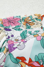 Pink Floral Print Patchwork Frilly Neckline Long Sleeve Shirt