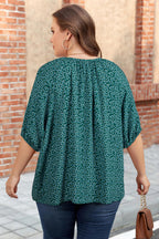 Boho Chic Notched V Neck Plus Floral Short Sleeve Top