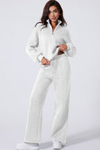 Drop Shoulder Zip Up Jacket Drawstring Pants Active 2pcs Set