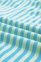 Striped Color Block Detail Long Sleeve Pullover Elastic Waist Pull On Shorts 2pcs Set