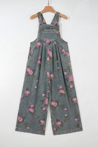 Floral Print Pleated High Waist Wide Leg Denim Jumpsuit