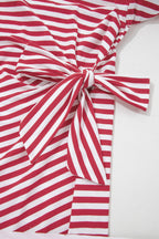 Striped Nautical Tie Contrast Trim Round Neck T Shirt Mini Dress