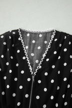 Polka Dot Print Contrast Trim V Neck Zip Up Sleeveless Dress