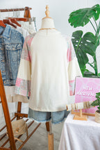Beige Color Block Retro Floral Patchwork Long Sleeve Top