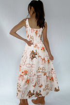 White Western Horseshoe Print U-Neck Sleeveless Midi Dress