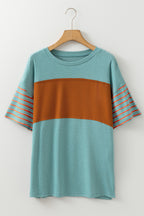 Color Block Striped Detail Loose T Shirt