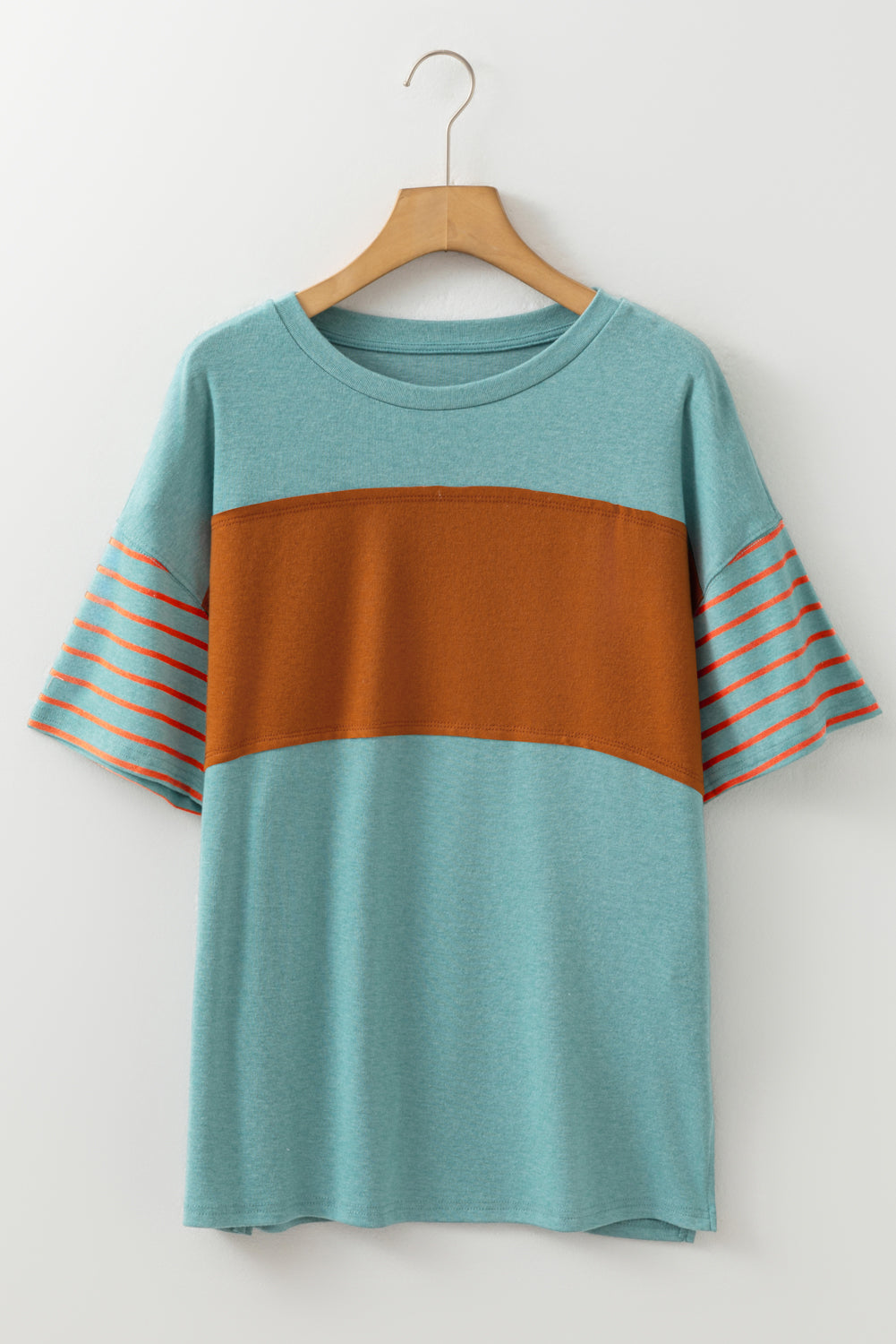 Color Block Striped Detail Loose T Shirt