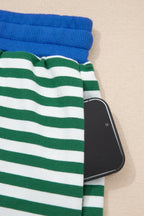 Striped Drop Shoulder Boxy Casual Terry Short Set