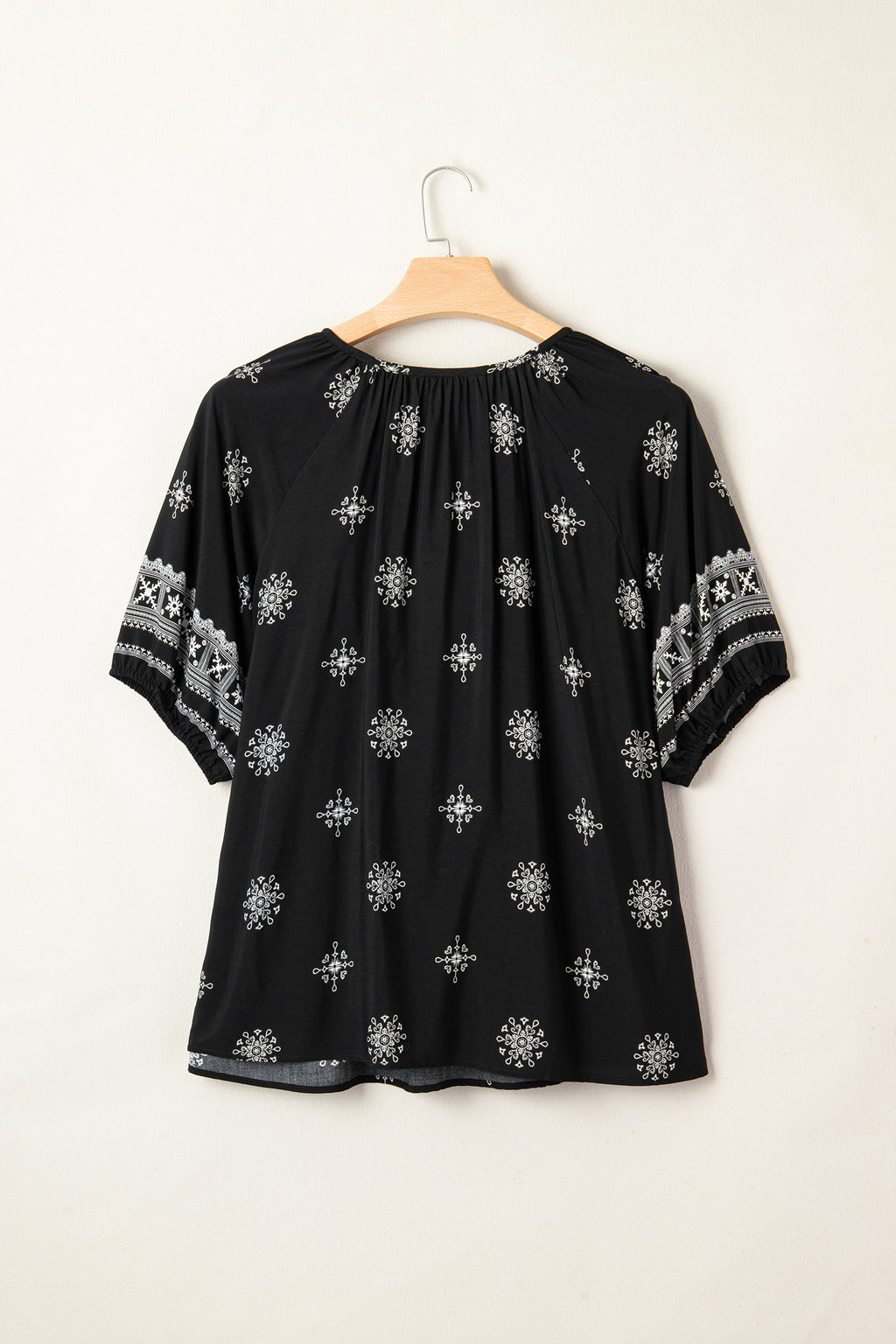 Boho Chic Notched V Neck Plus Floral Short Sleeve Top
