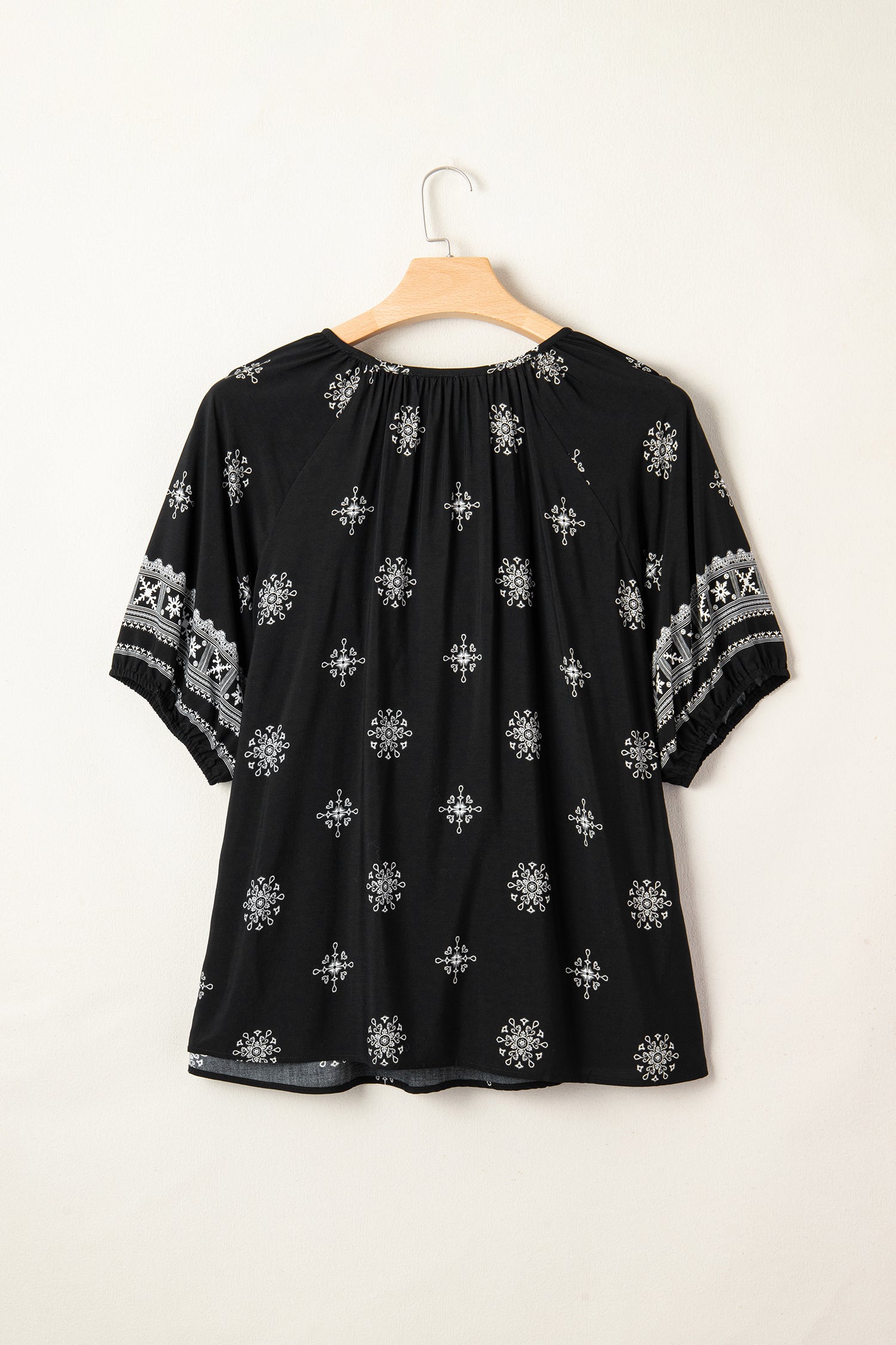 Boho Chic Notched V Neck Plus Floral Short Sleeve Top