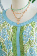 Sky Blue Floral Print High Waist Ruffle Short Sleeve Mini Dress