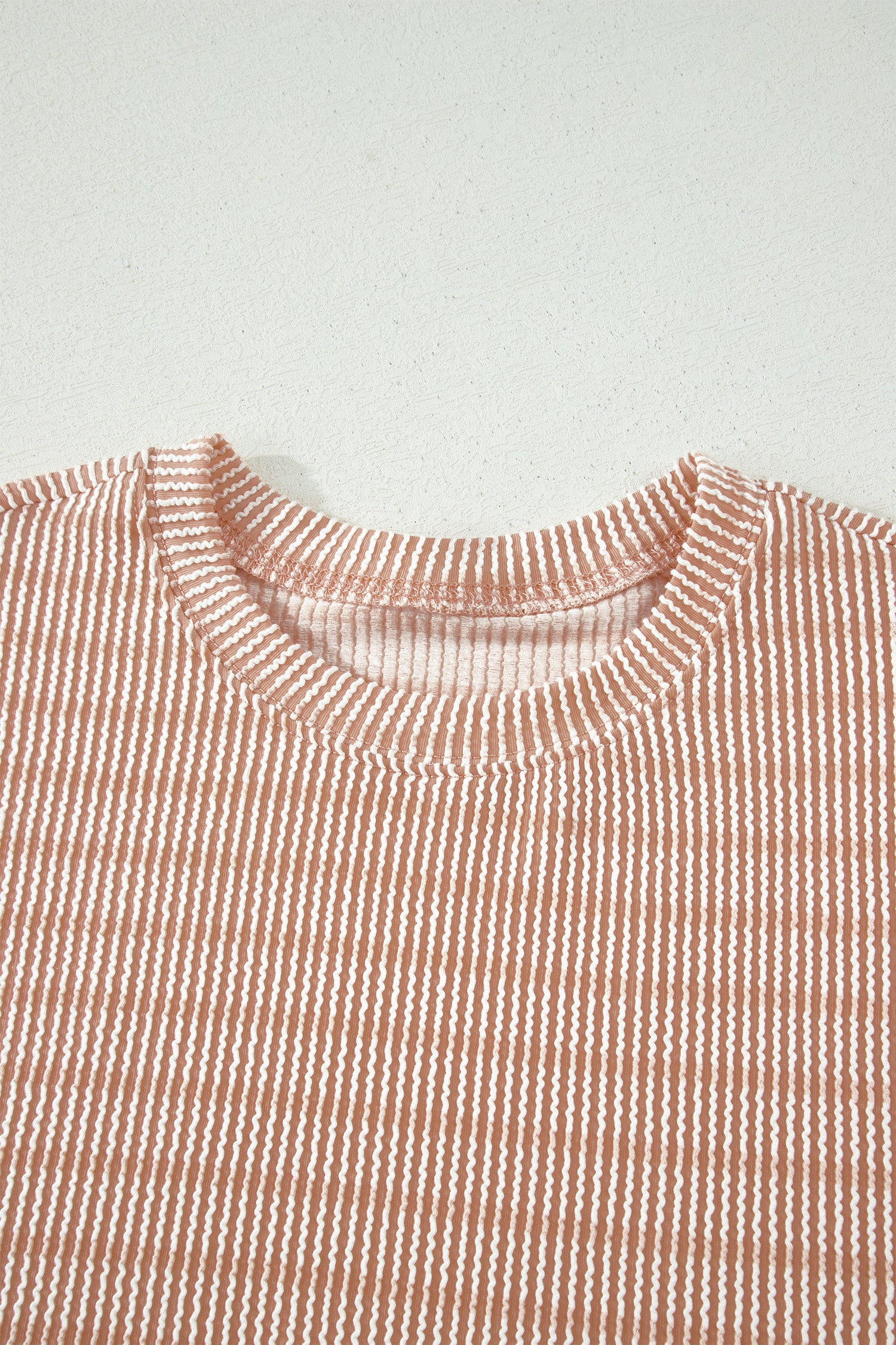 Striped Raised Rib Loose Tee Drawstring Elastic Waist 2pcs Short Set