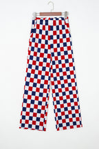 2-Tone Checked Print High Waist Wide Leg Pants