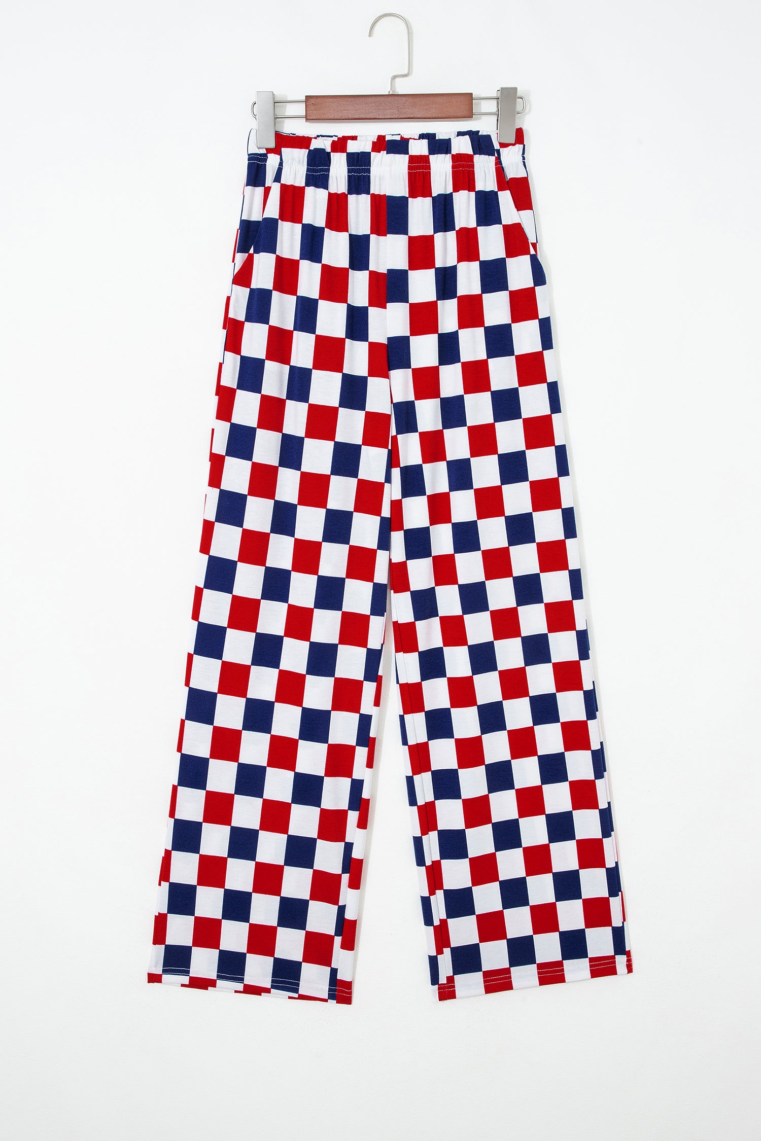 2-Tone Checked Print High Waist Wide Leg Pants