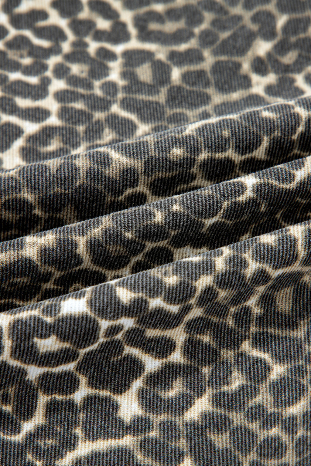 Grey Vintage Leopard Print Short Sleeve Loose Cotton Denim Shirt