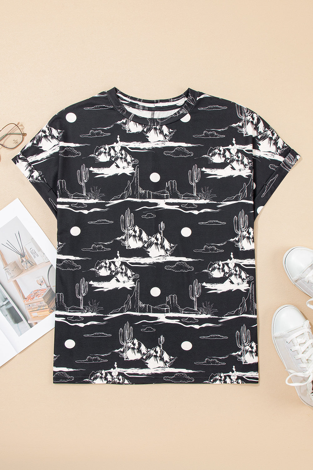 Desert Sand Print Short Sleeve Knit Top