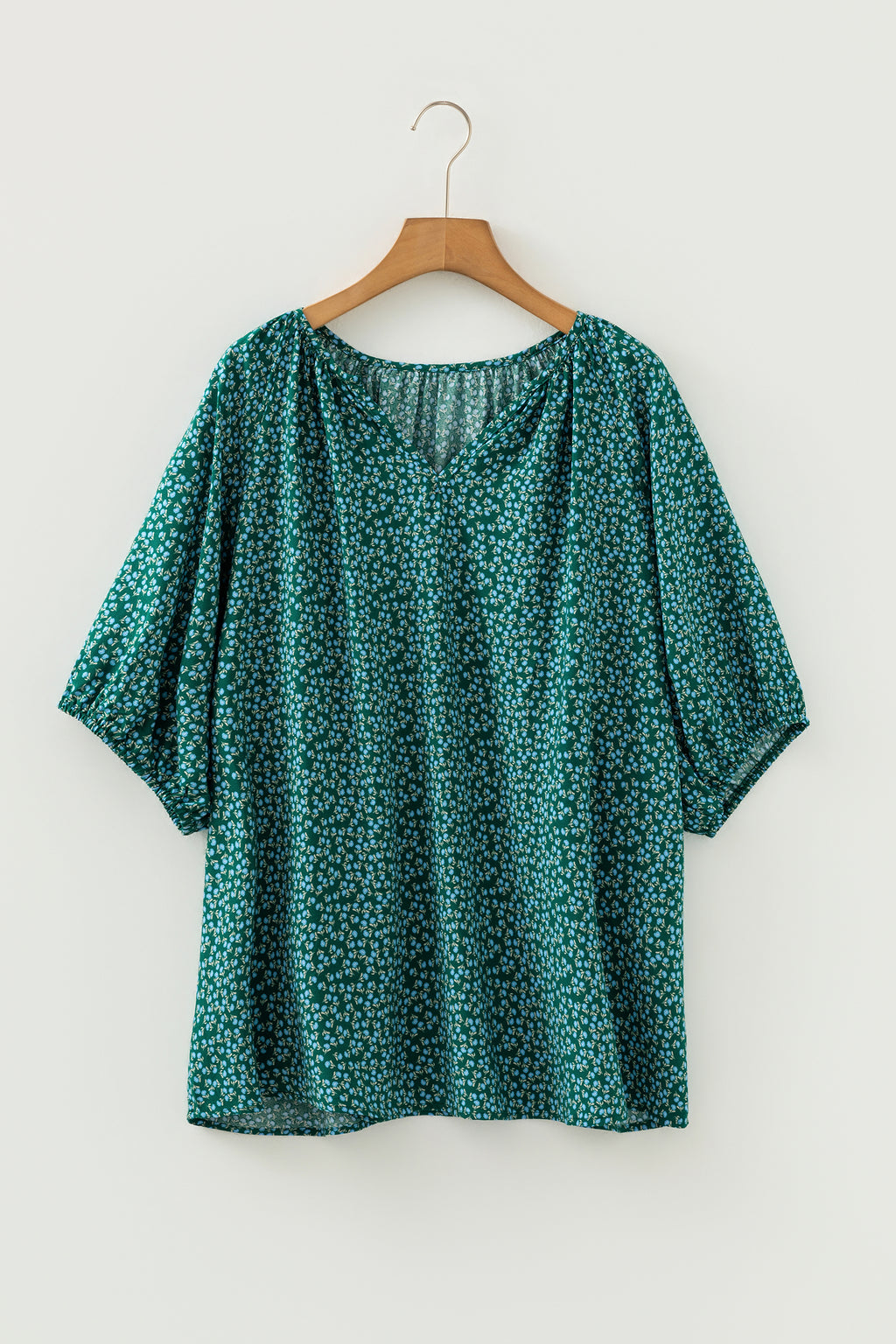 Boho Chic Notched V Neck Plus Floral Short Sleeve Top