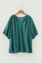 Boho Chic Notched V Neck Plus Floral Short Sleeve Top