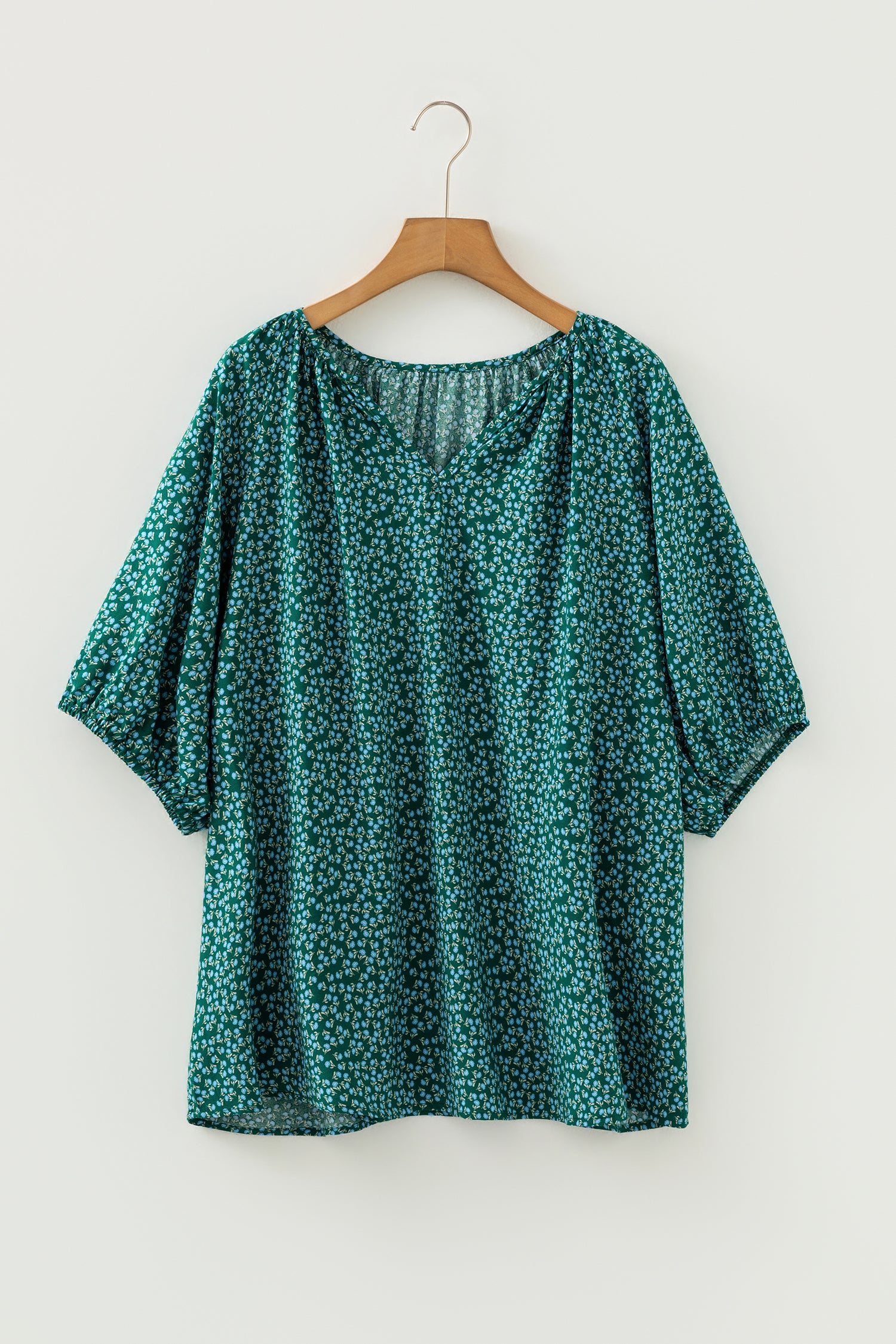 Boho Chic Notched V Neck Plus Floral Short Sleeve Top