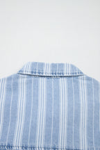 Sky Blue Stripe Boyfriend Chest Pocket Classic Denim Shacket