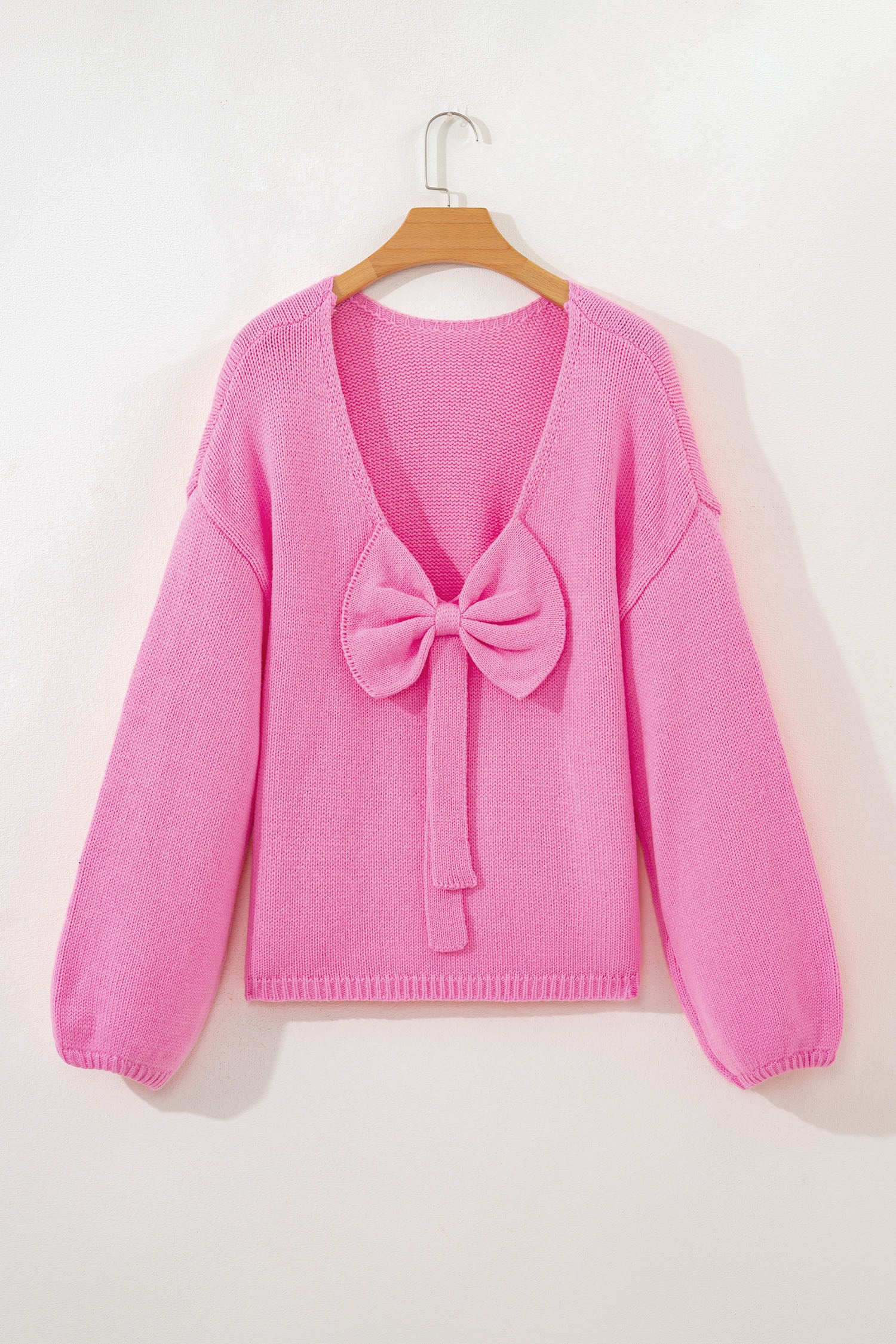 Festive Bow Backless Bubble Sleeve Sweater