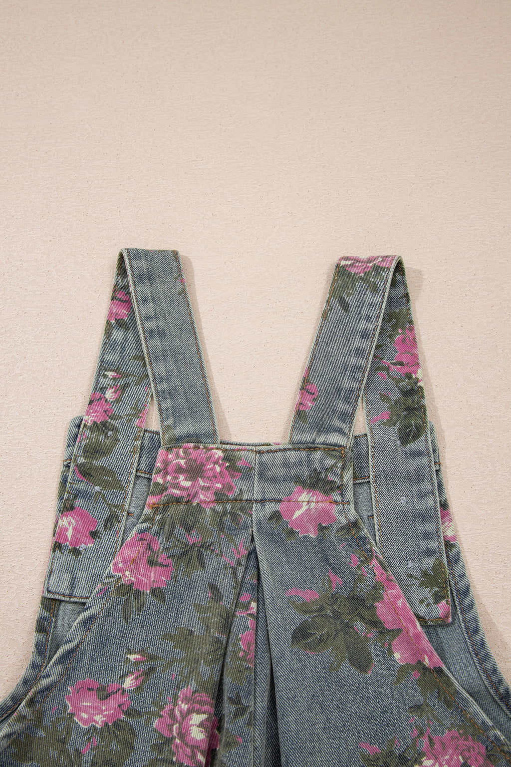 Floral Print Pleated High Waist Wide Leg Denim Jumpsuit
