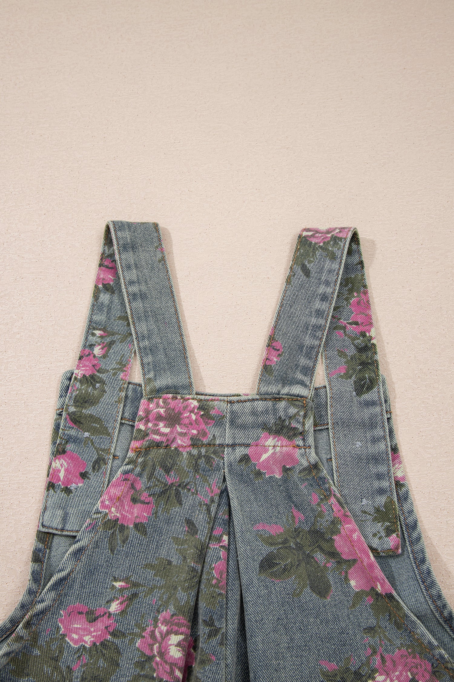 Floral Print Pleated High Waist Wide Leg Denim Jumpsuit