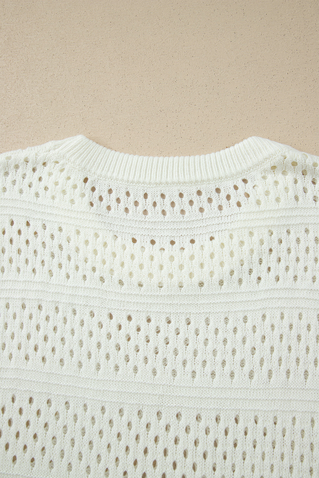 White Plus Size Eyelet Hollow Out Knit Ribbed Trim Short Sleeve Dolman Sweater