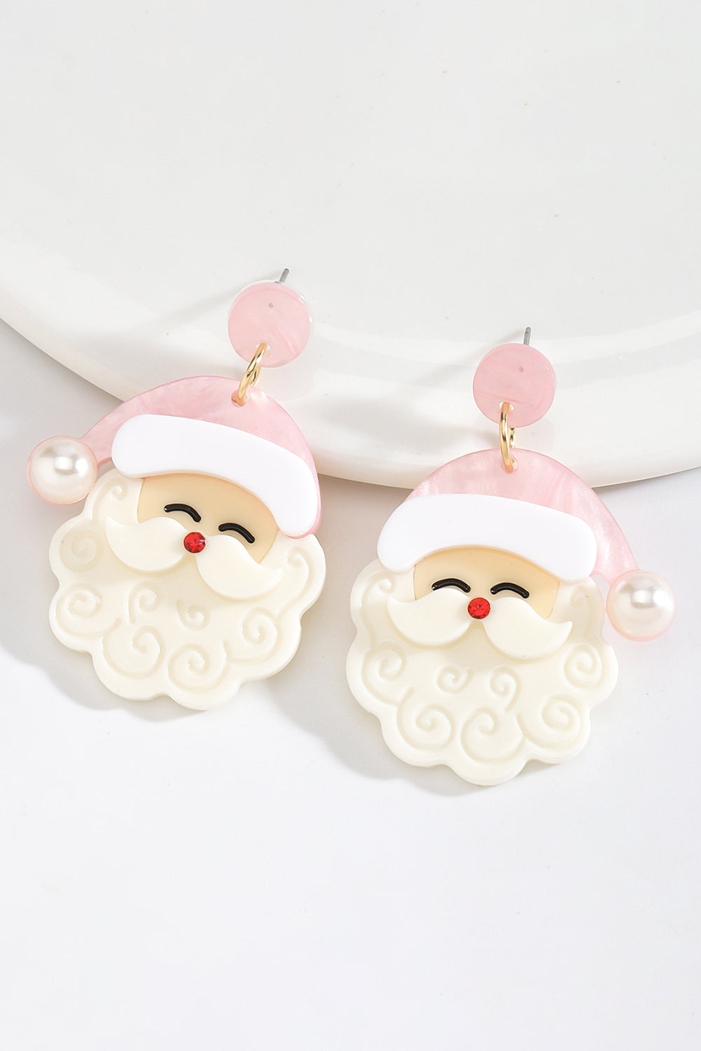 Bright Pearl Decor Cute Father Christmas Earrings