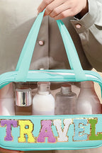 TRAVEL Chenille Letter Clear PVC Makeup Bag