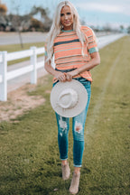 Multicolor Stripes Crew Neck T Shirt