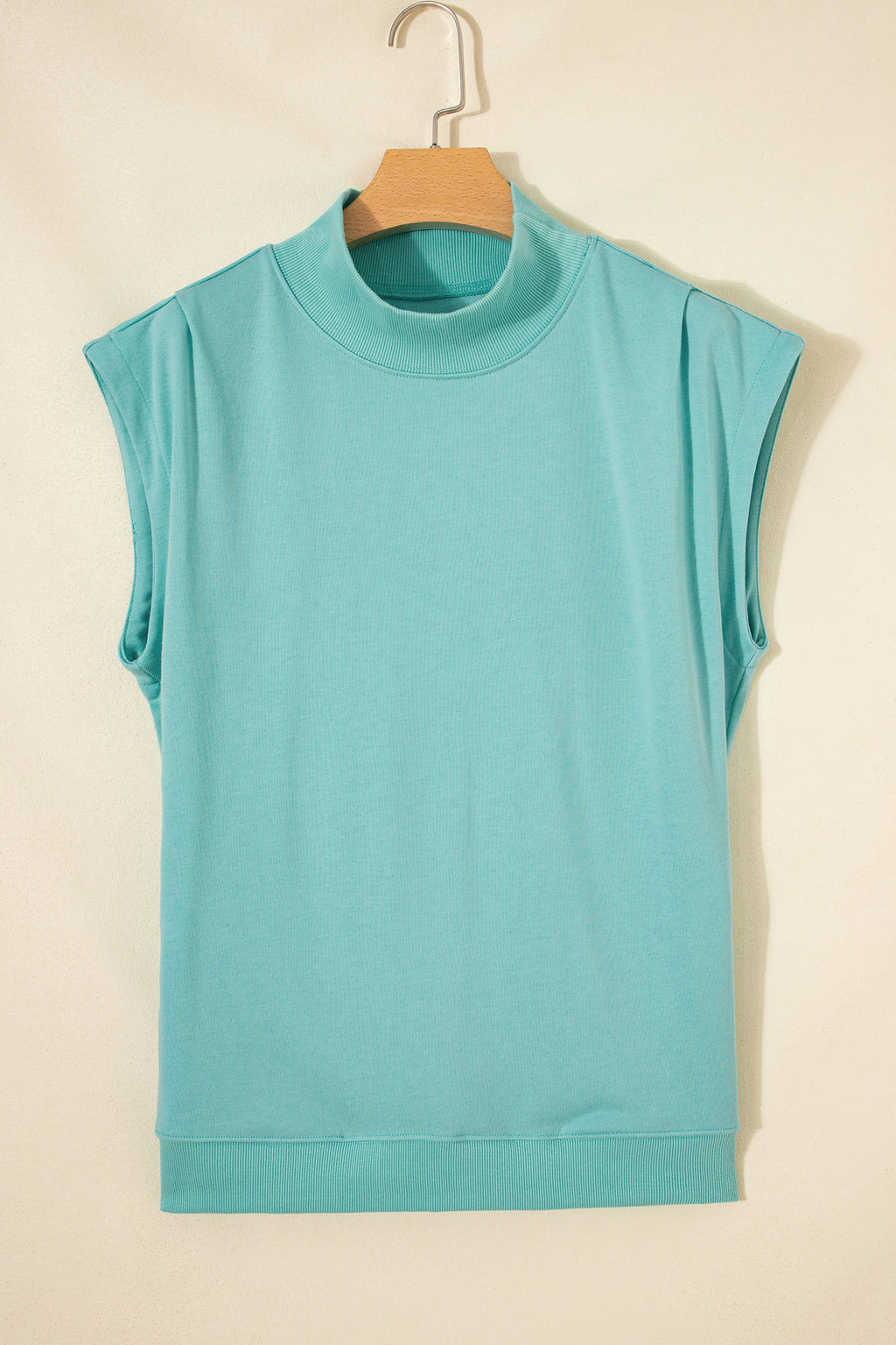 Solid Color High Neck Cap Sleeve Loose Top