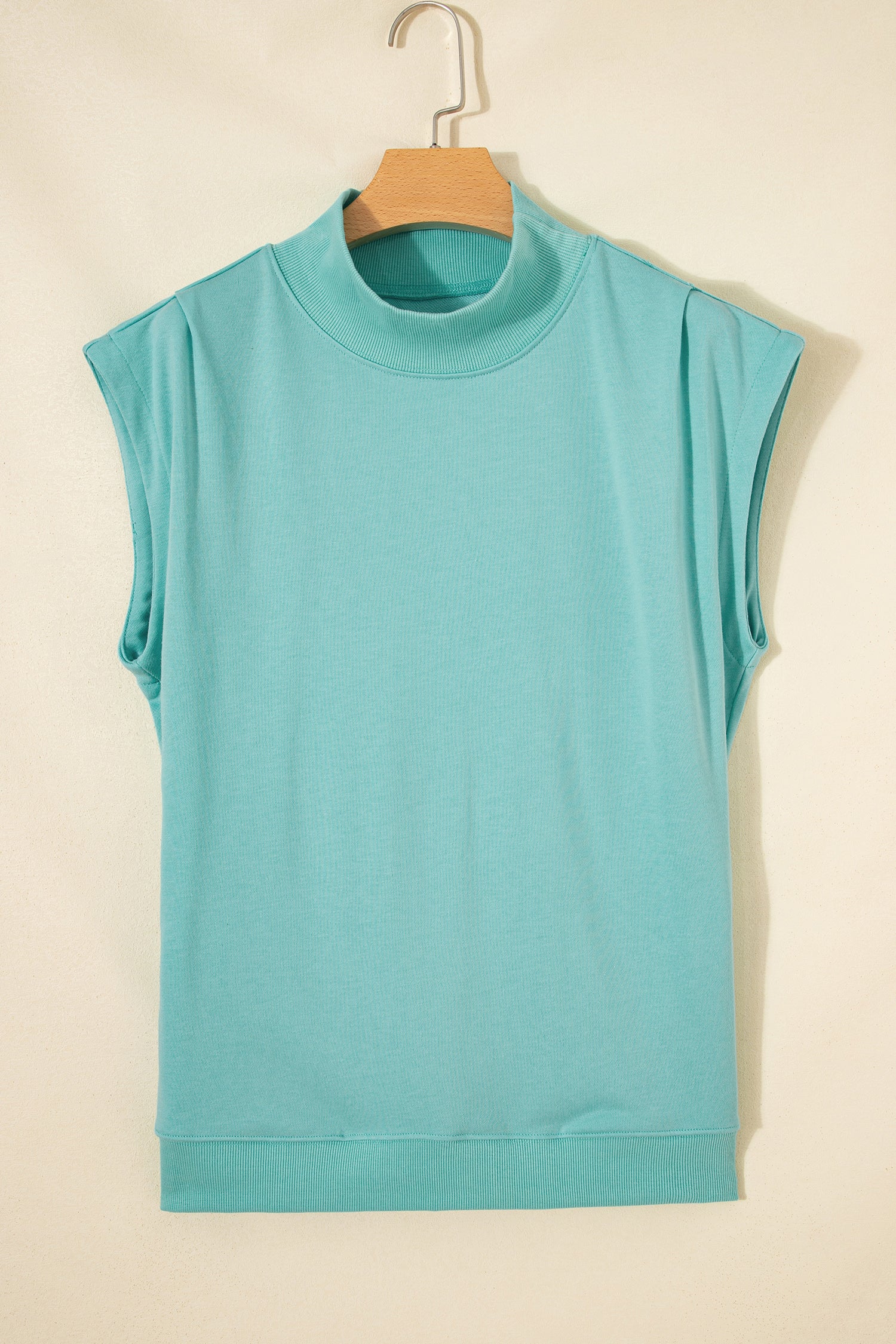 Solid Color High Neck Cap Sleeve Loose Top