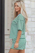 Striped Drop Shoulder Boxy Casual Terry Short Set